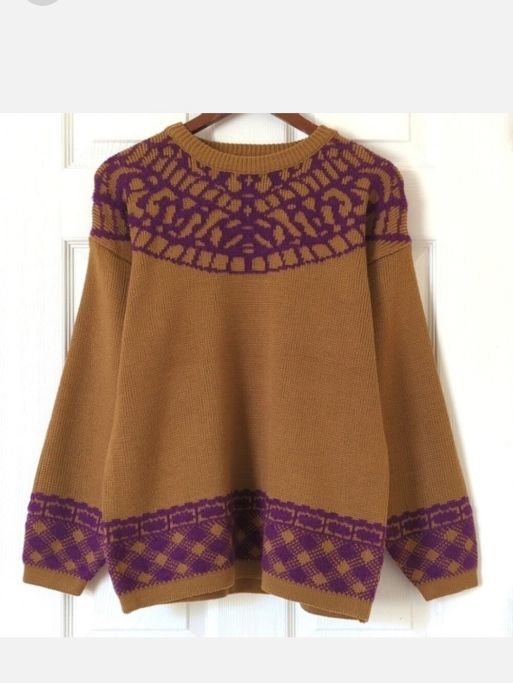 Country Suburbans 80's Vintage Funky Jacquard Knit Yoke Crewneck Sweater Brown S